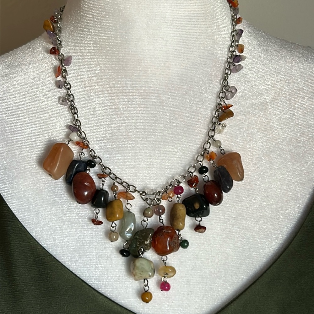 Handcrafted Multi Gemstone Bead Confetti Chandeli… - image 1